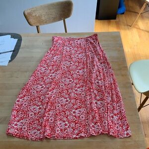 Monoprix red and white floral long skirt
